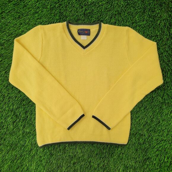 Vintage 80s MOD Ringer Sweater Women 2XS/XS 17x18 Cropped Yellow - Picture 1 of 12
